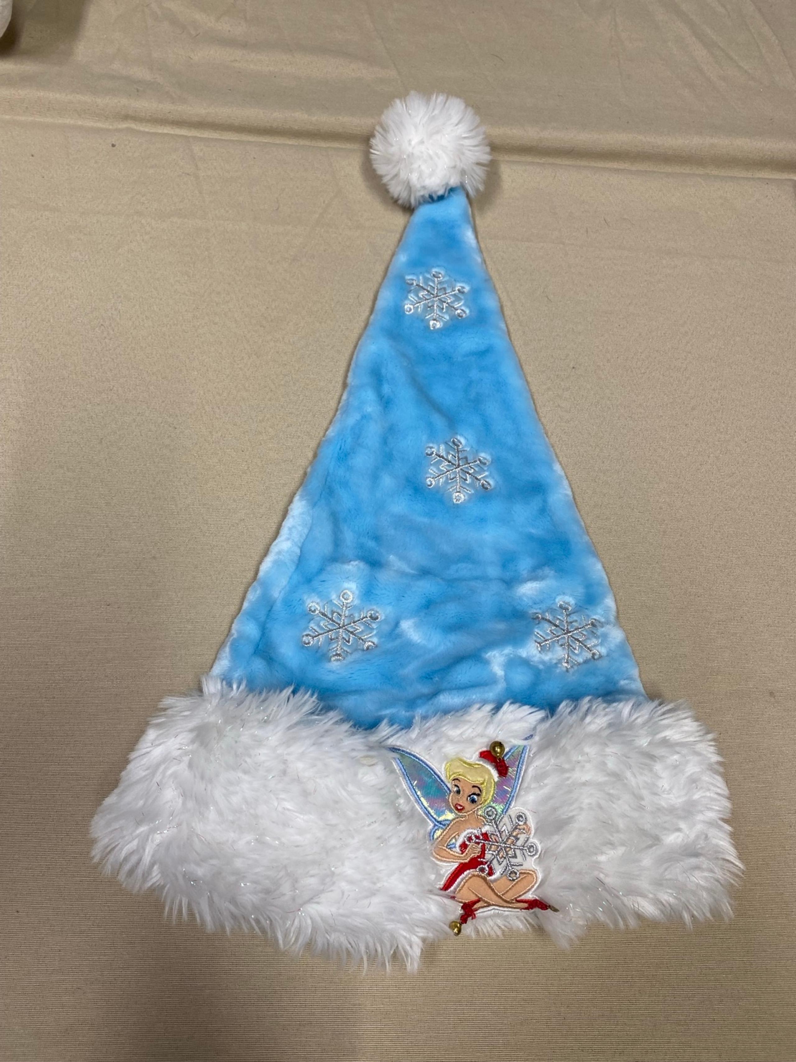 Disney Parks Tinkerbell Peter Pan Blue Furry Santa Hat Christmas Holiday