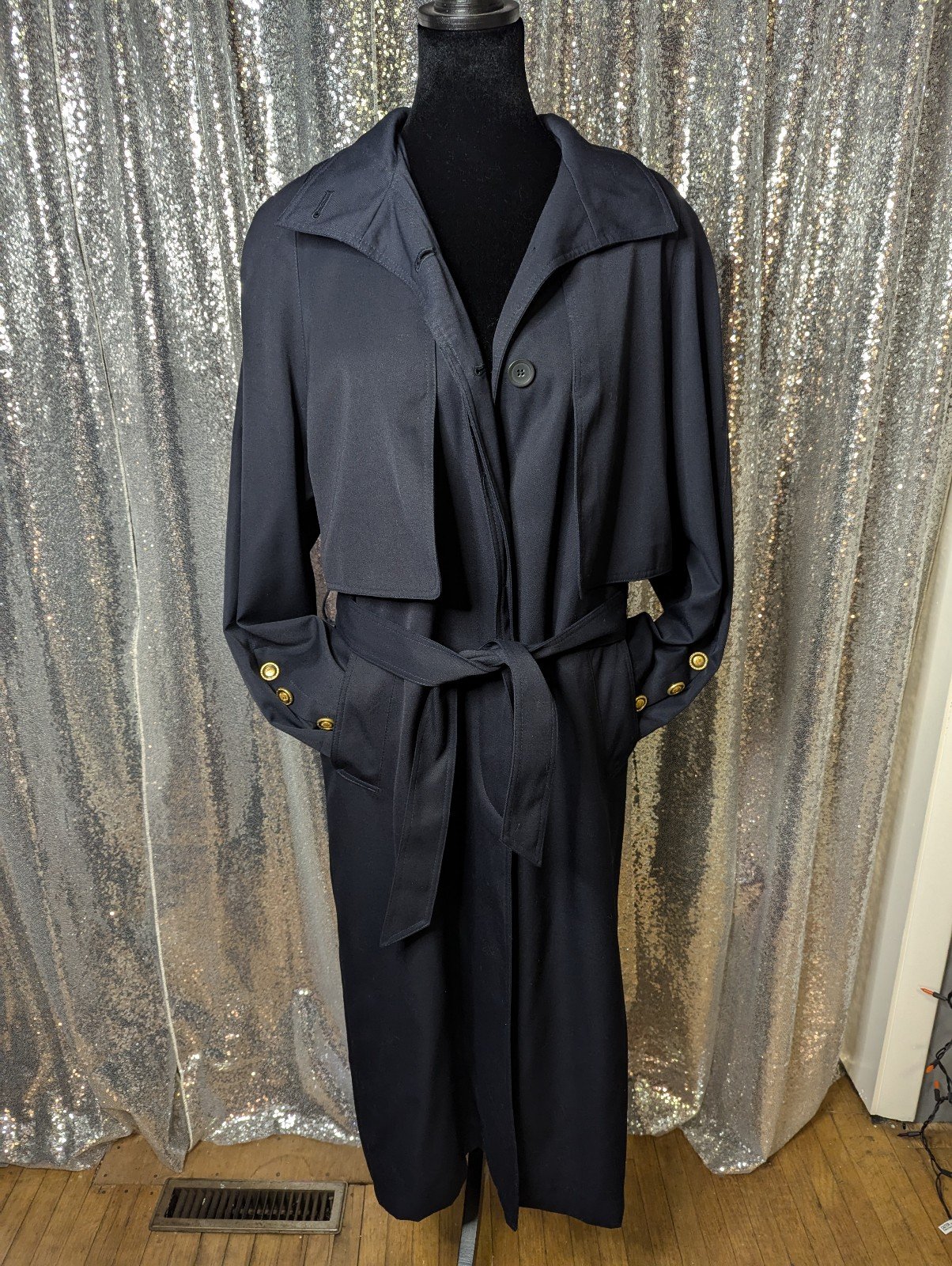 Vintage Navy Blue Belted Trenchcoat MJ Carroll Women's 10P