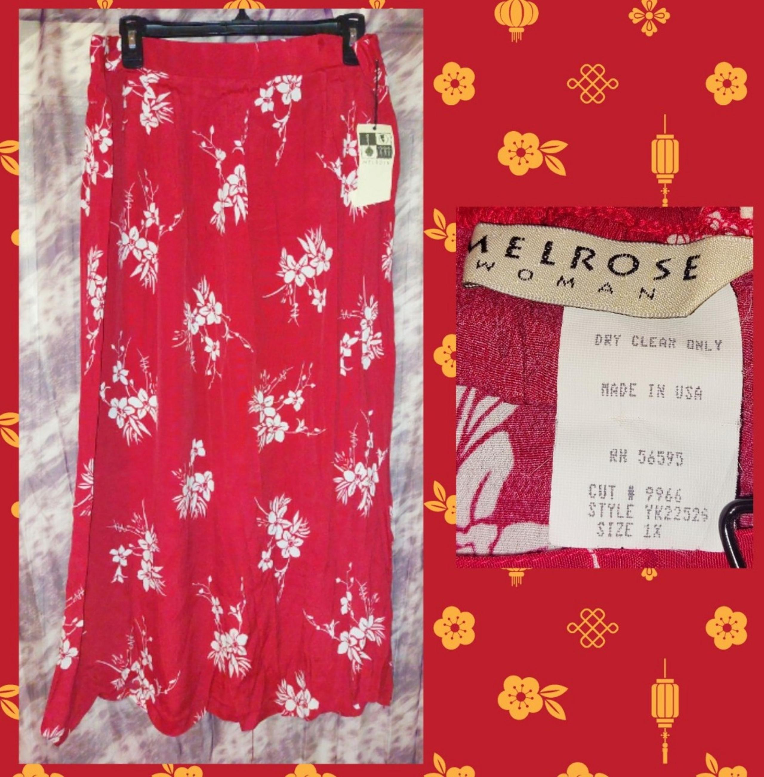 Melrose Woman Dark Red & White Floral Print Pull-On Maxi Skirt Sz 1X(14/16/18)