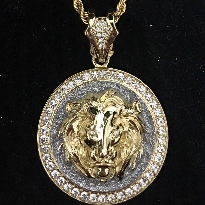 BIG LION DIAMONDS CZ 18K GOLD ROPE CHAIN