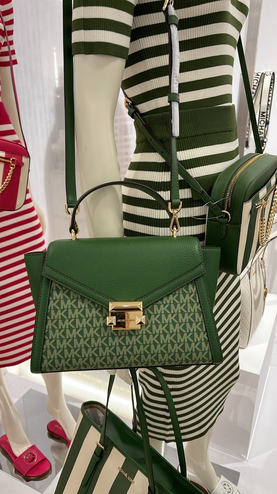 MICHAEL KORS Whitney Medium Flap TH Satchel Fern Green NWT