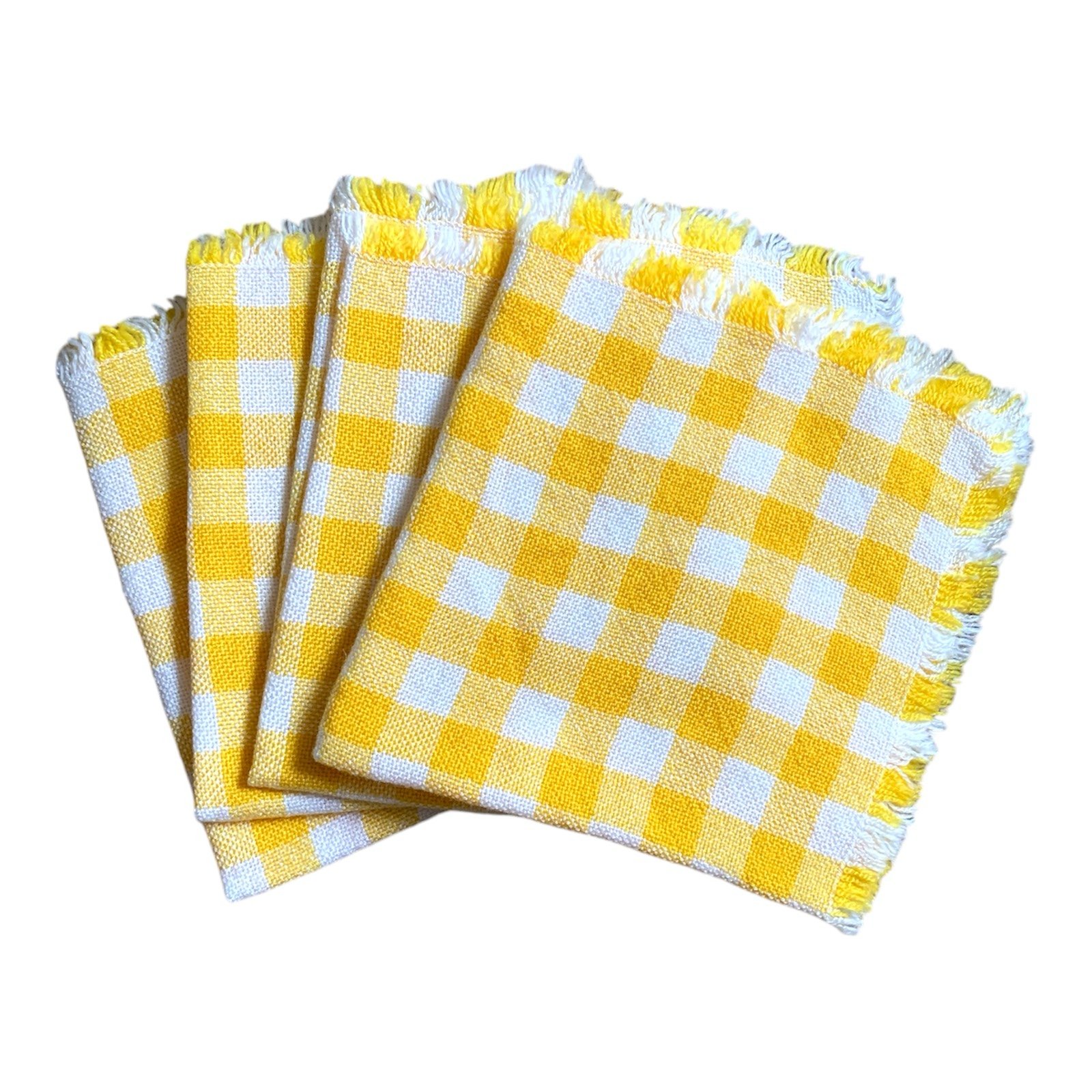 4 yellow gingham napkins set