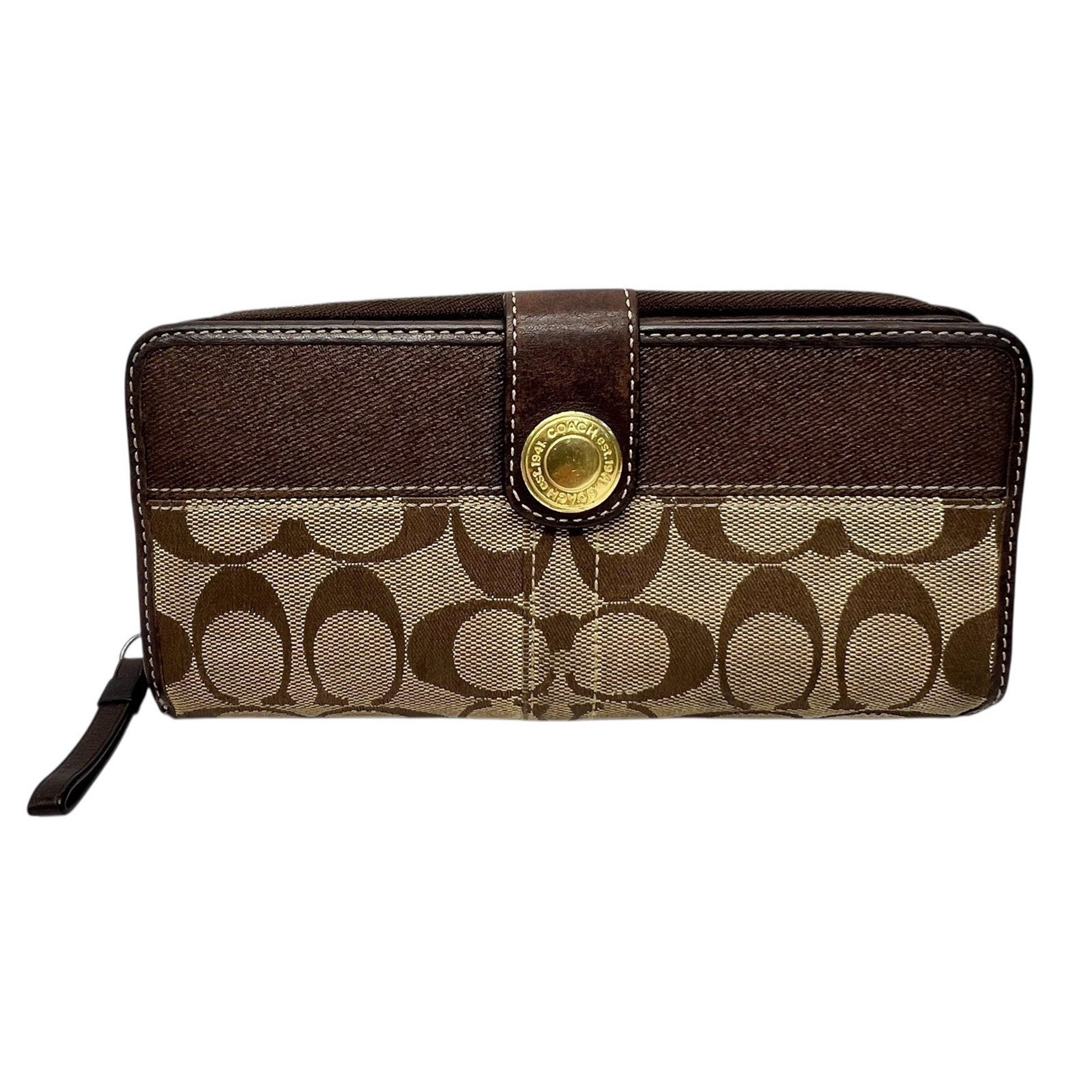 COACH Legacy Signature C Brown Purple Zip Jacquard Leather Zip Around Wallet VTG