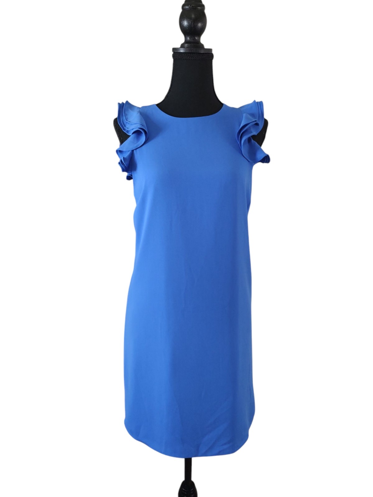 Naked Zebra Blue Sleeveless Shift Mini Ruffle Small Dress