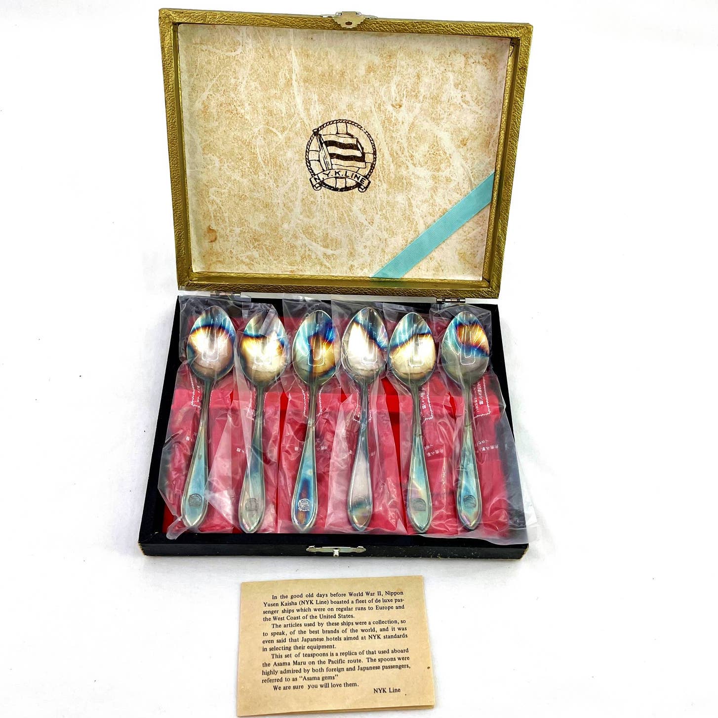 N.Y.K. Line Nickel Silver Demitasse Set of 6 Spoon Set in Box w/Story Card