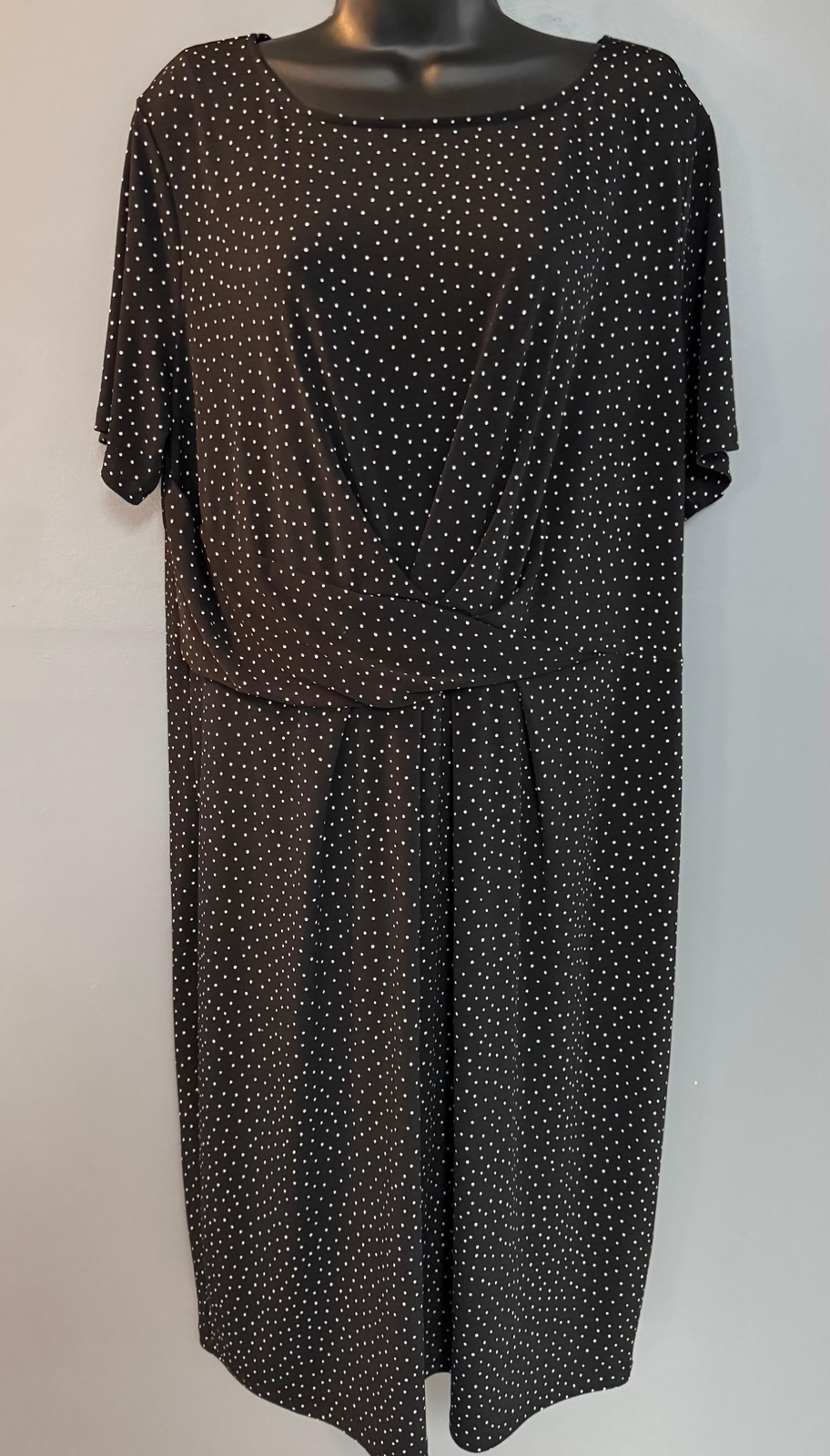 ROZ & ALI Woman’s black & white polka dot dress plus size 1X knee length