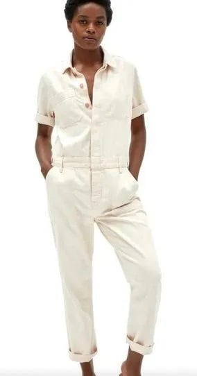 Everlane Short Sleeve Denim Coverall | Bone | Size 14