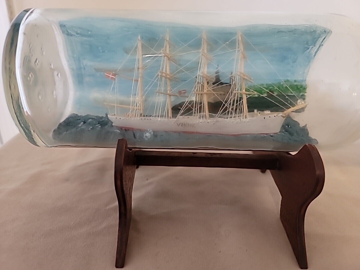 Danish Viking Ship In A Bottle. Hand-made and painted