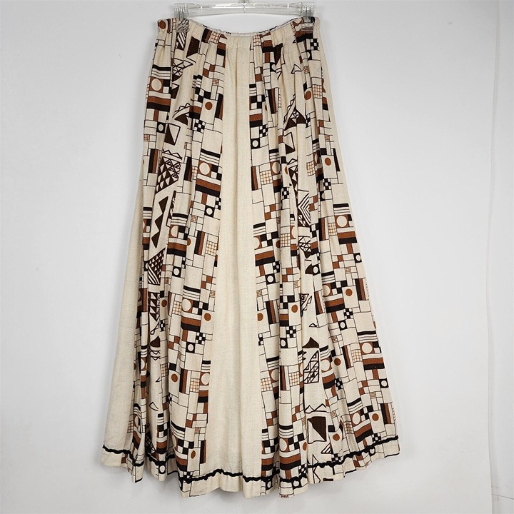 Vtg Carefree Fashions Scottsdale Abstract Prairie Cottage Boho Barkcloth Skirt