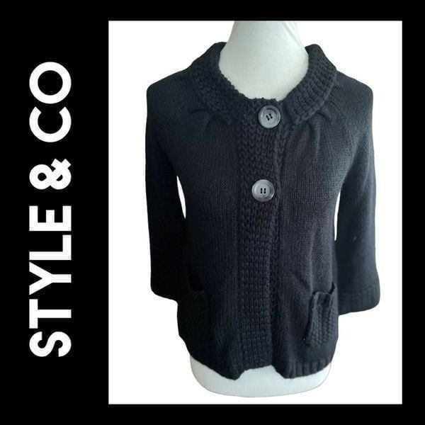 Style & Co Black Two Button Closure Cardigan Sweater Size X-Small