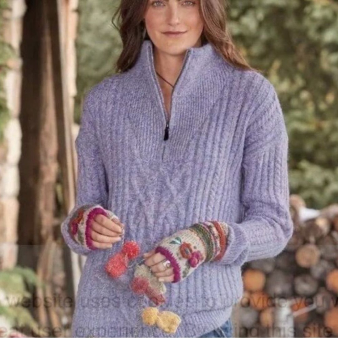 Sundance Sycamore Purple Blue Quarter Zip Knit Pullover Sweater M