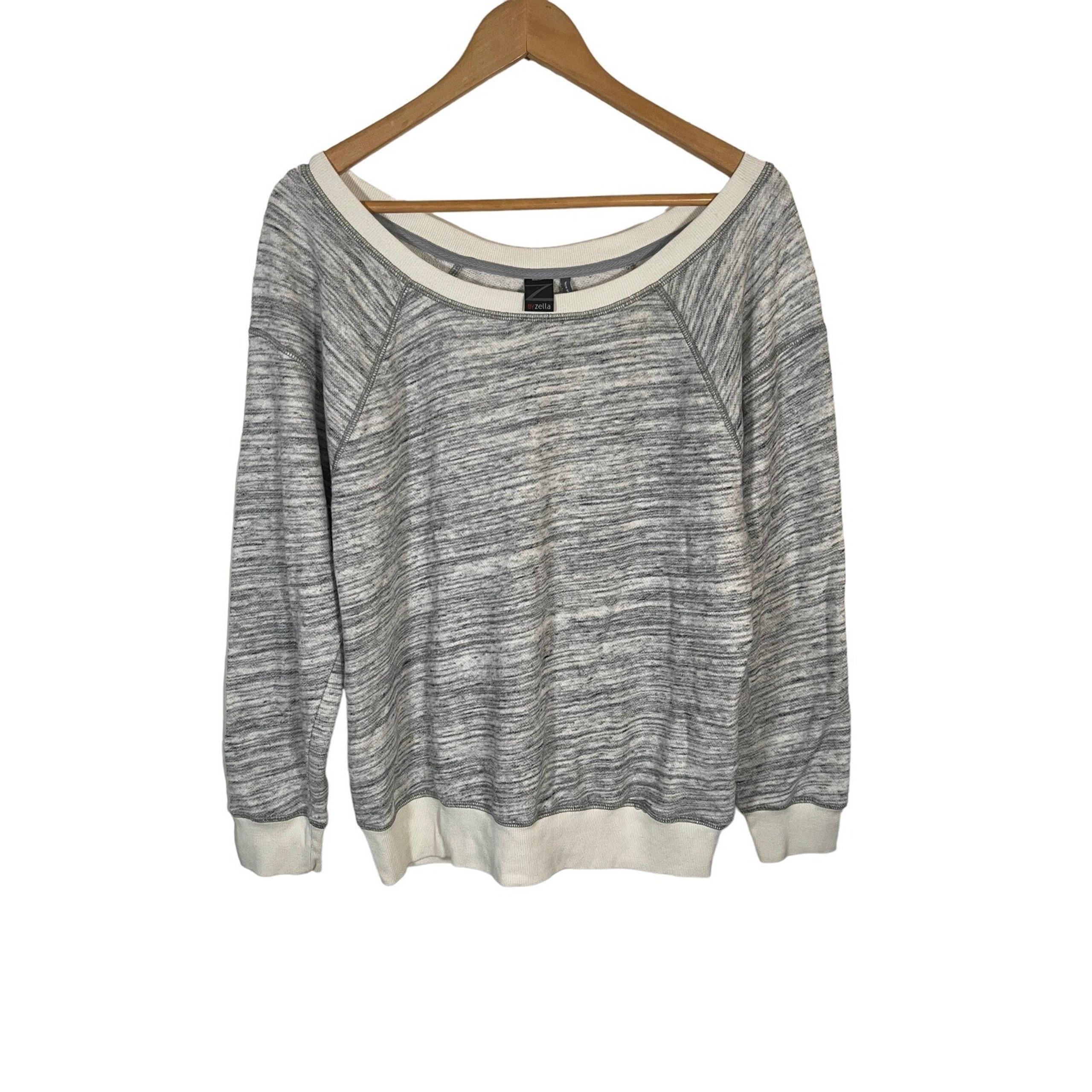 Z By Sweatshirt Women's Size M Gray/White Cotton Long Sleeve Round Neck - Zella