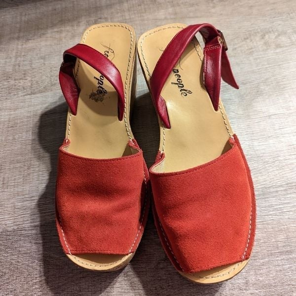 free people red suede and cork wedge espadrilles made in Spain sz 40 euc