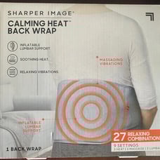 Sharper Image Massaging Calming Heat Back Wrap Inflatable Lumbar Support Grey