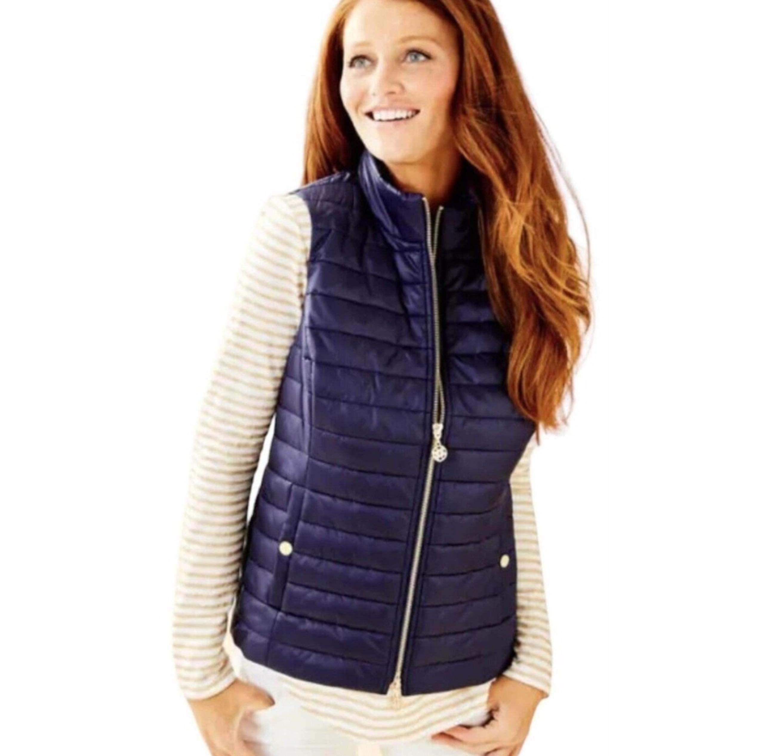 Women's Lilly Pulitzer Elyn Puffer Vest True Navy Blue Small S