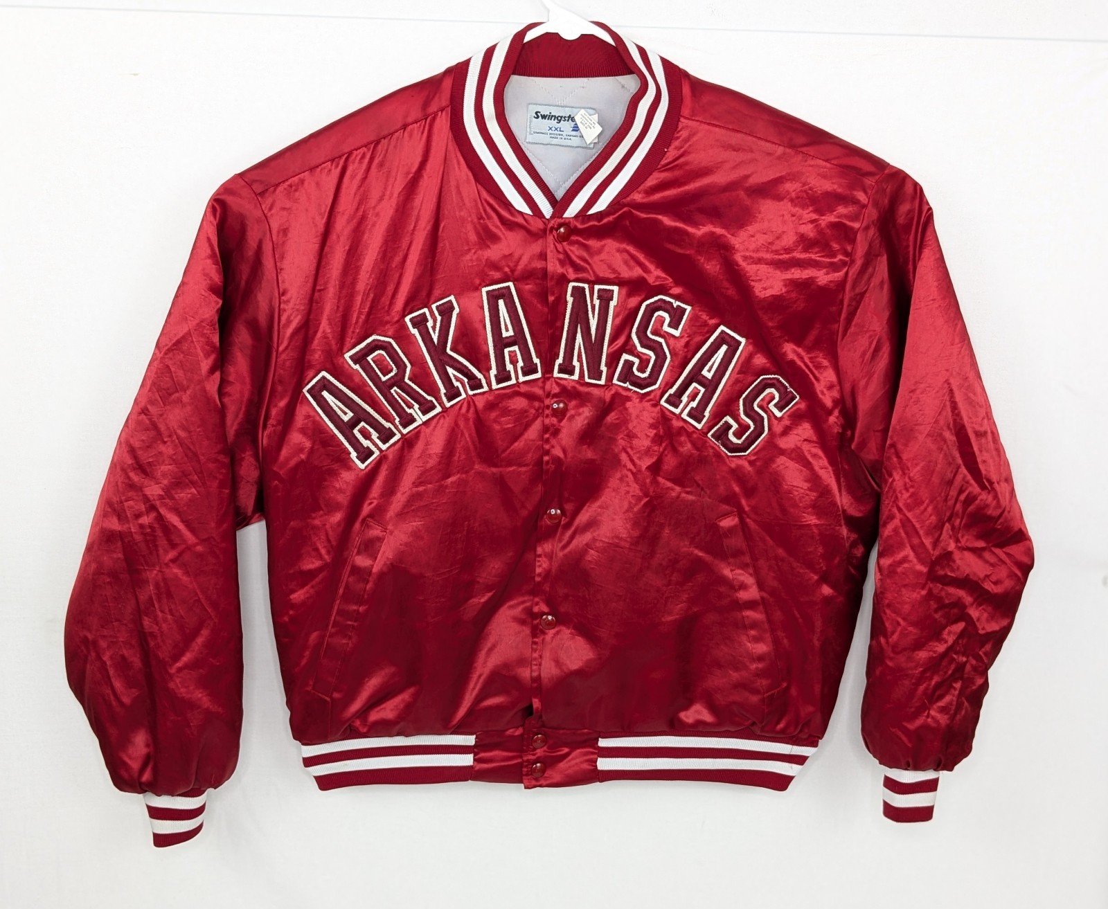 Vintage Swingster Arkansas Razorbacks Red Satin Windbreaker Jacket Size XXL