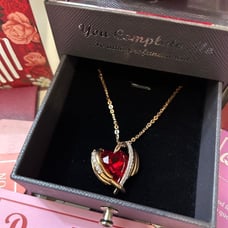 Jewelry Box & Ruby Heart Necklace w/ Encased Preserved Red Rose Gift For Her