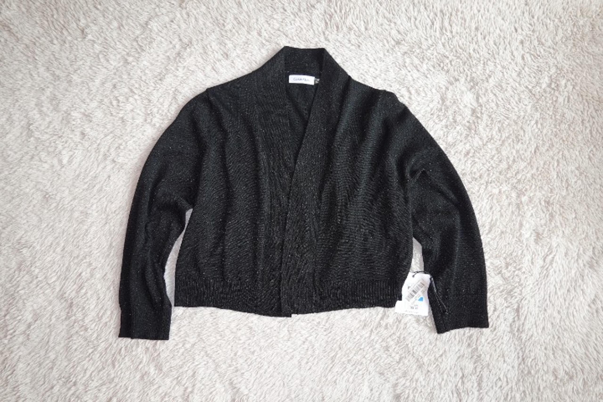 Women's Size XL Calvin Klein Black Shimmer Sparkle Shrug Cropped 3/4 Sleeves NWT