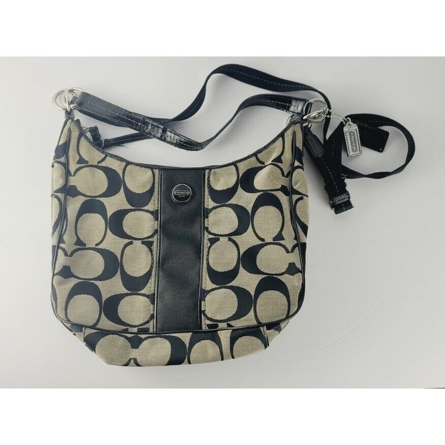 Coach Signature Stripe Hobo Convertible Shoulder Bag/Cross body Tan Black