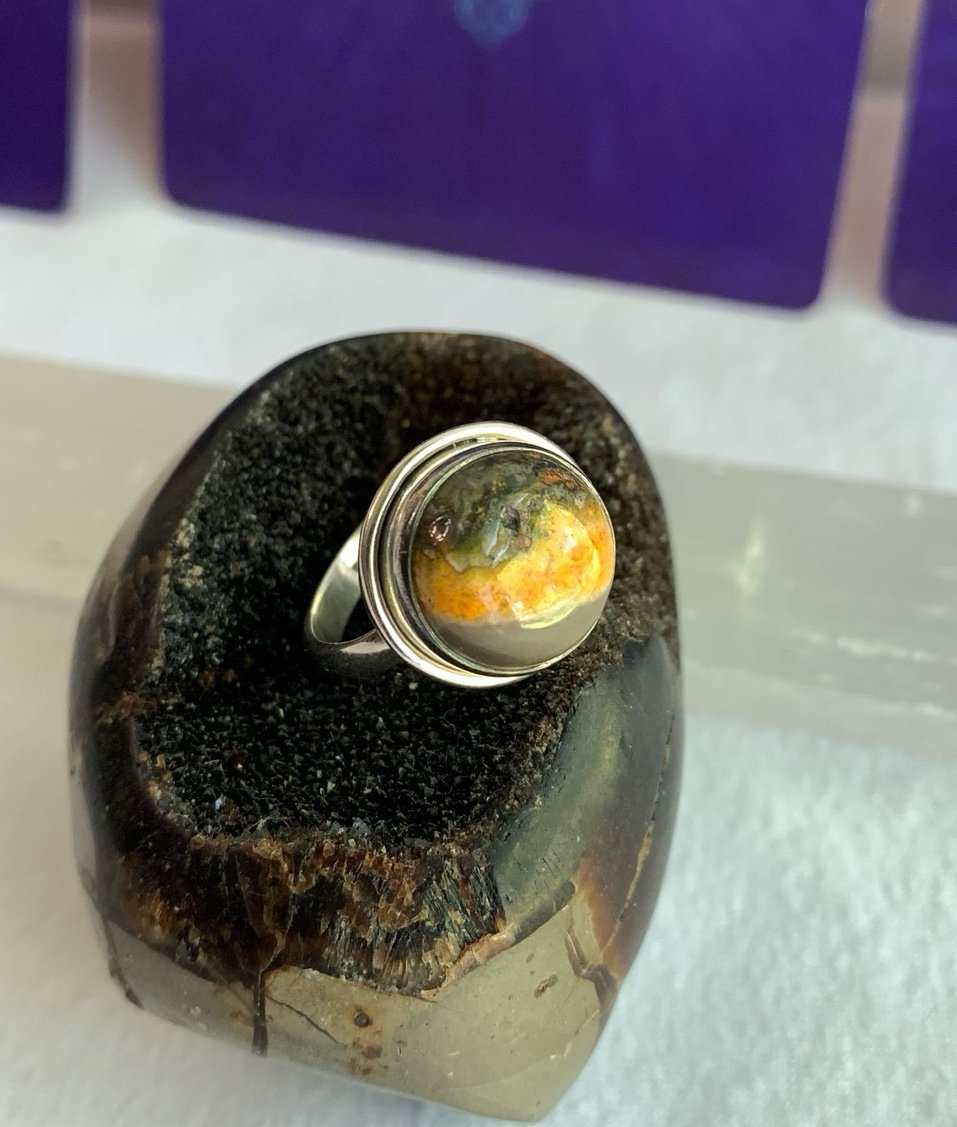 925 Sterling Silver Bumblebee Jasper Ring. Size 6.