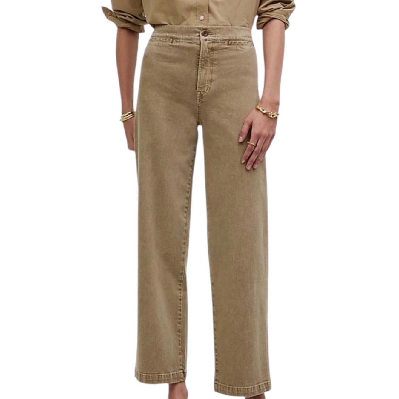 madewell the tall emmett wide-leg crop pant: welt pocket size t26 drill khaki