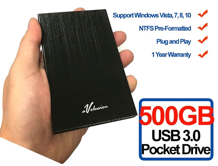 Avolusion Ultra Slim HD250U3 500GB USB 3.0 Portable External Hard Drive (Black)