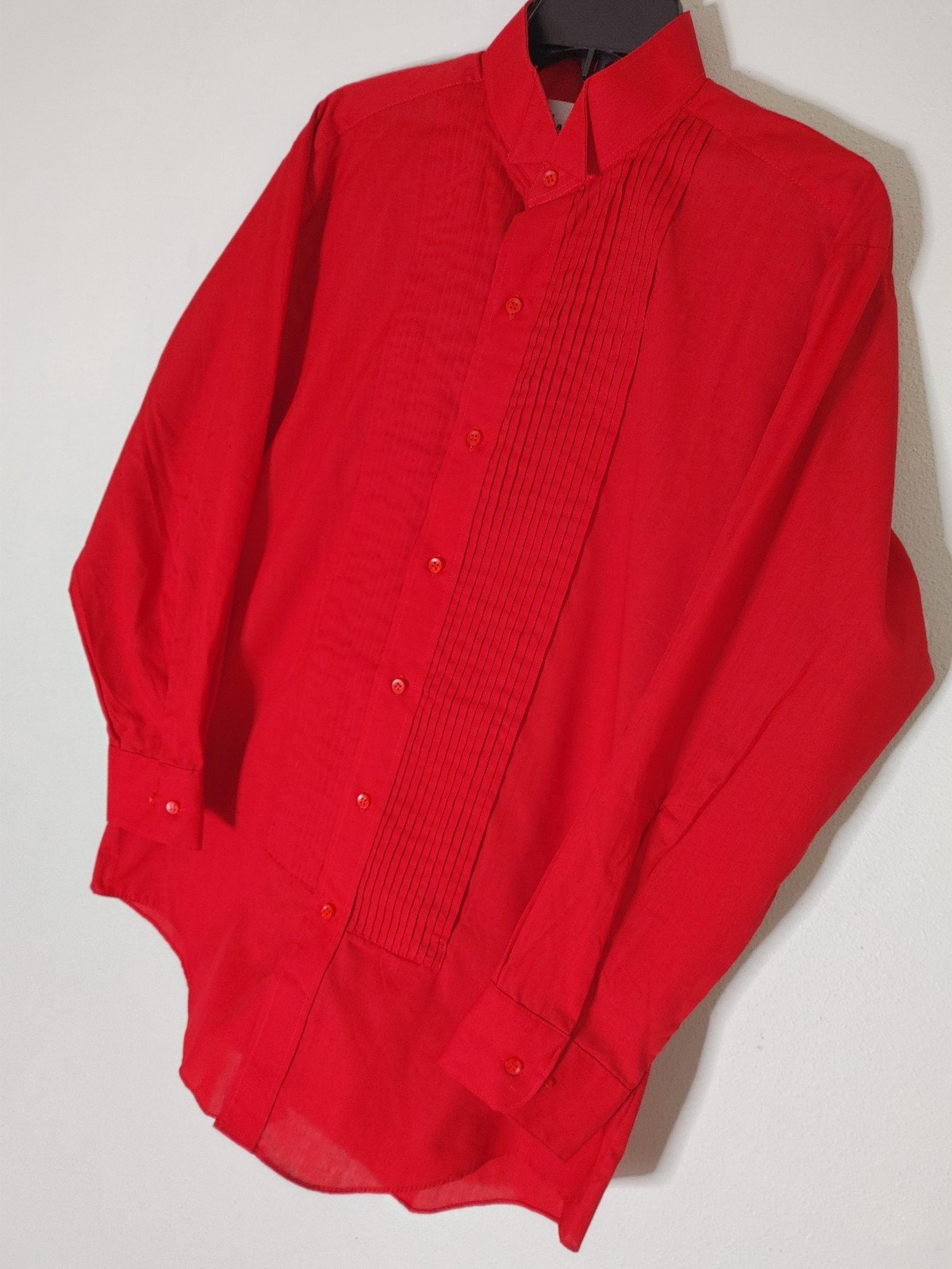 Vintage Chaplin pleated red long sleeve tuxedo buttondown shirt