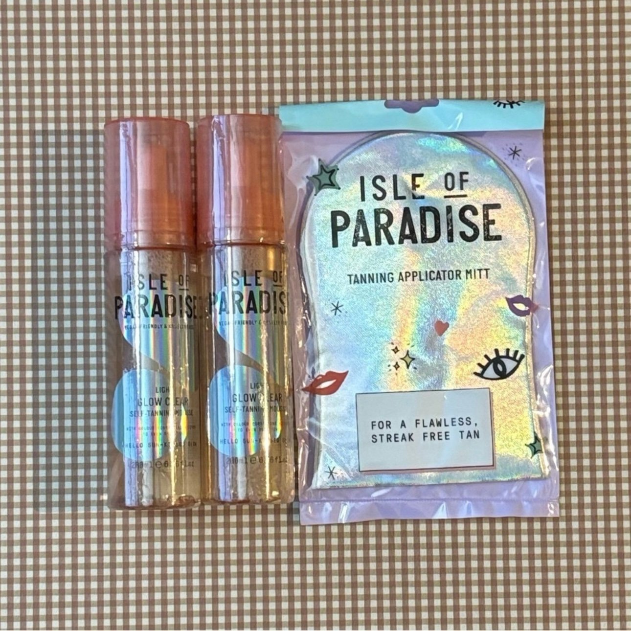 NEW Isle of Paradise Self-Tanning Bundle light glow 2 tanners & mitten SEALED