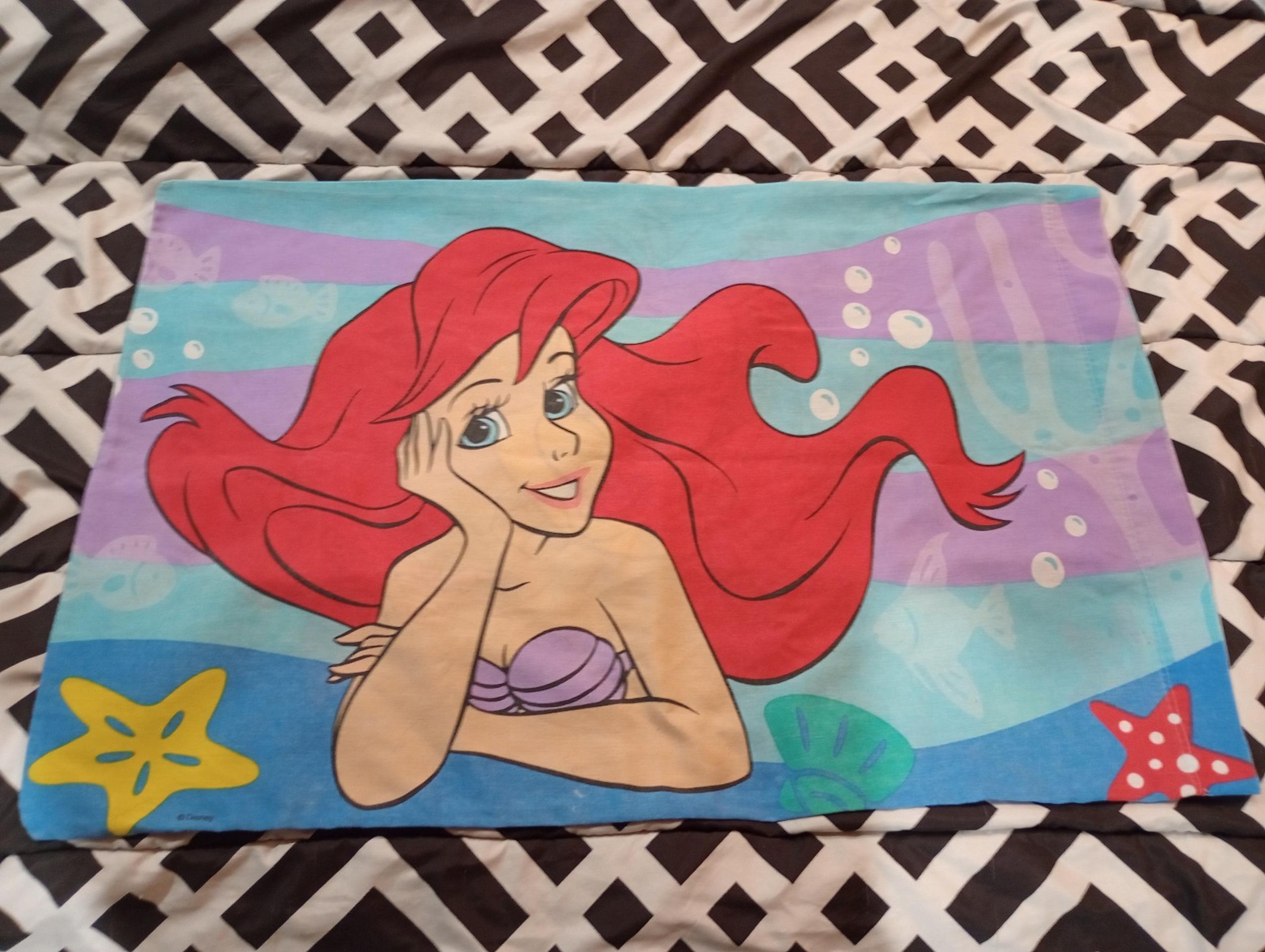 The Little Mermaid Vtg Standard Pillow Case Disney 1990s Flounder Ariel Sebastia