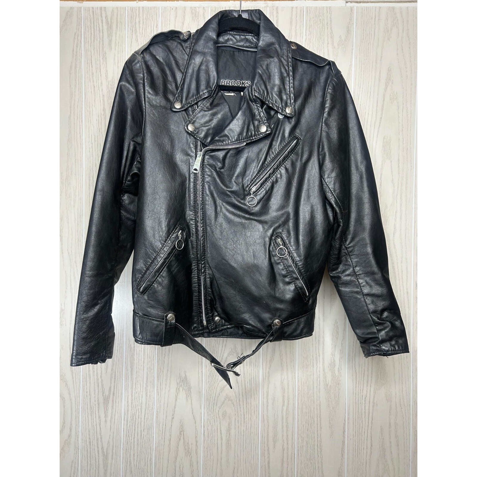 70s Vintage Brooks Leather Cafe Motorcycle Racer Zip Up