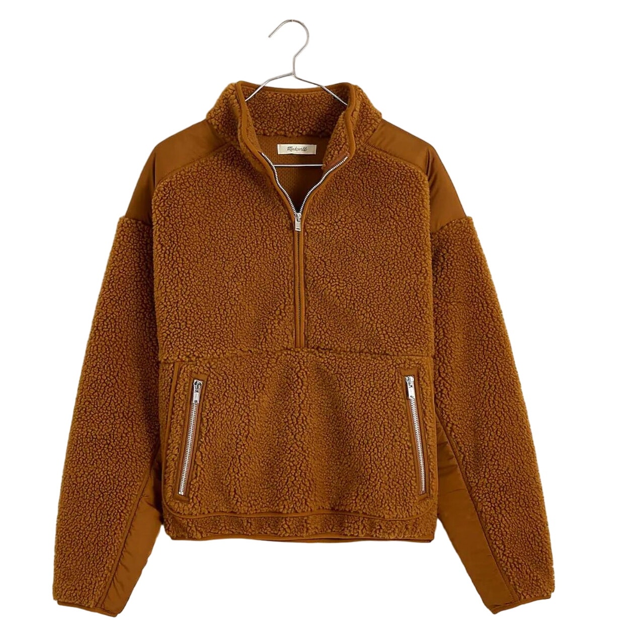 Madewell Faux Shearling Half-Zip Pullover Dried Cedar Size XS NWT 148