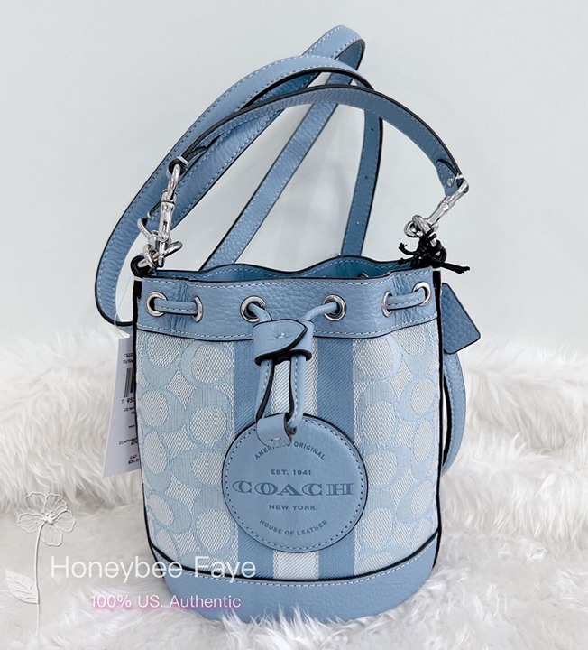 NWT Coach Mini Dempsey Bucket Bag In Signature Jacquard Stripe Patch c8322