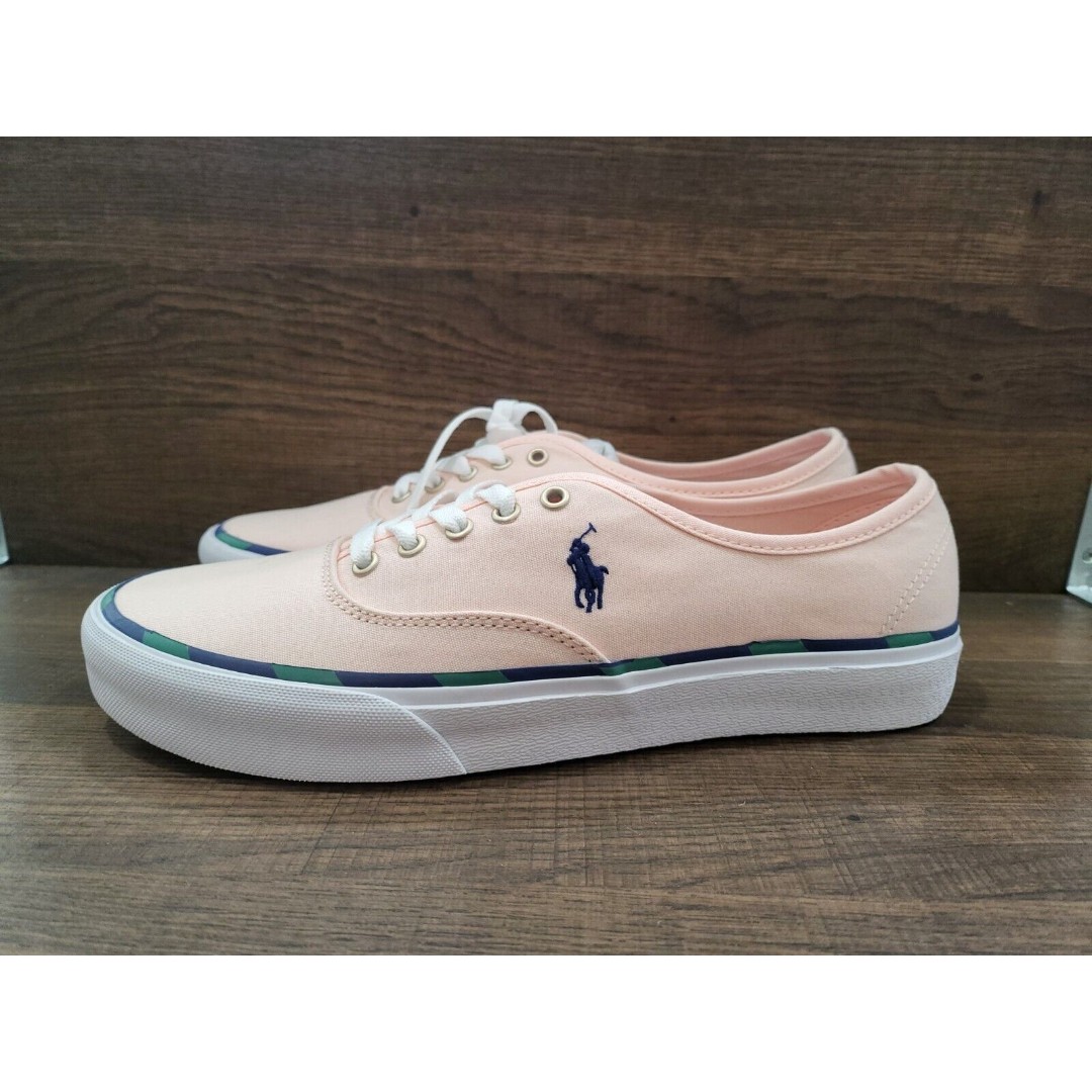 Polo Ralph Lauren Mens Keaton Leather-Trim Canvas Sneakers Carmel Pink 10.5D New