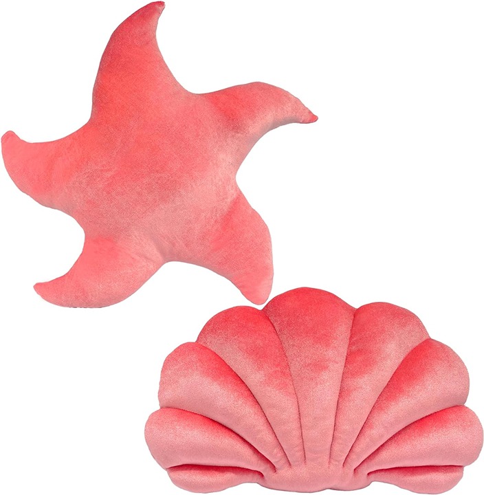 Cute Shell Pillows Soft Starfish Pillow, Sea Ocean Velvet Pillow （Pink, 2 Pcs）