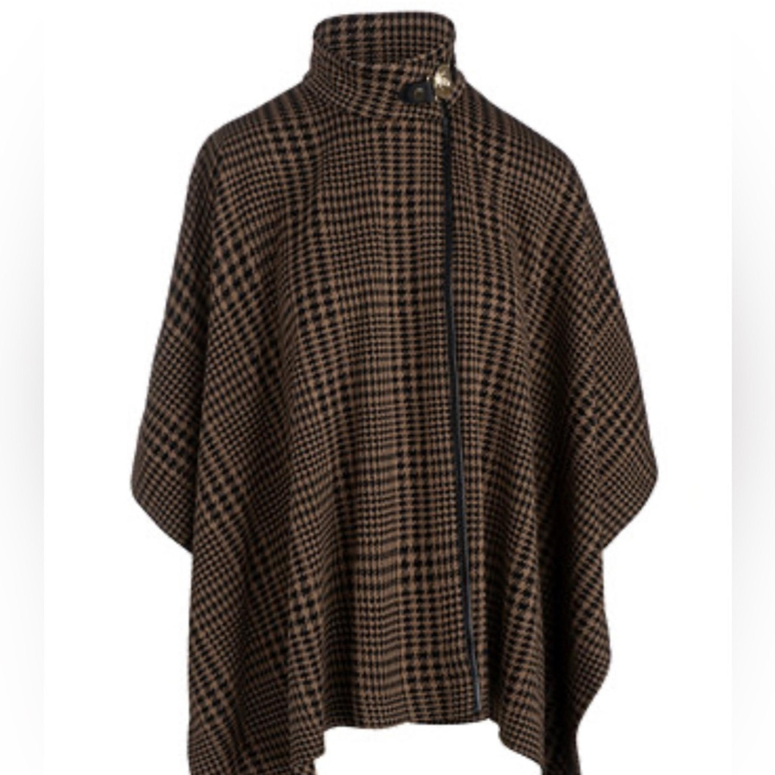 ANNE KLEIN High-Neck Plaid Sweater Cape size small