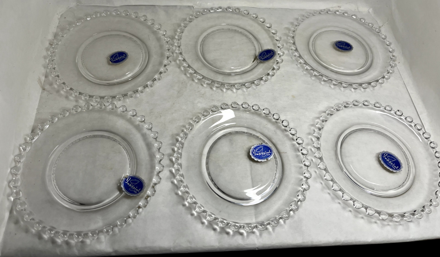 Imperial Glass Ohio Candlewick Clear Glass Beaded Butter Plates Set 6 New w/tags