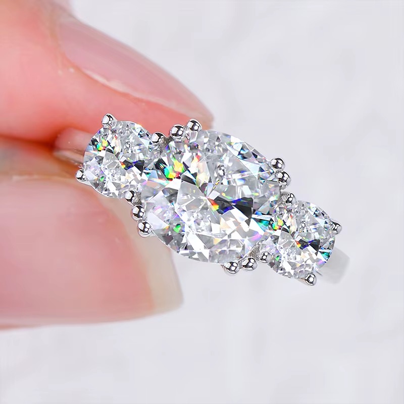 925 Sterling Silver Three-Stone Engagement Ring – 3.5CTW Moissanite Wedding Band