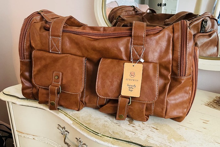 PU Leather Travel Duffel Bag with Shoe Pouch Large Carry on Bag Waterproof