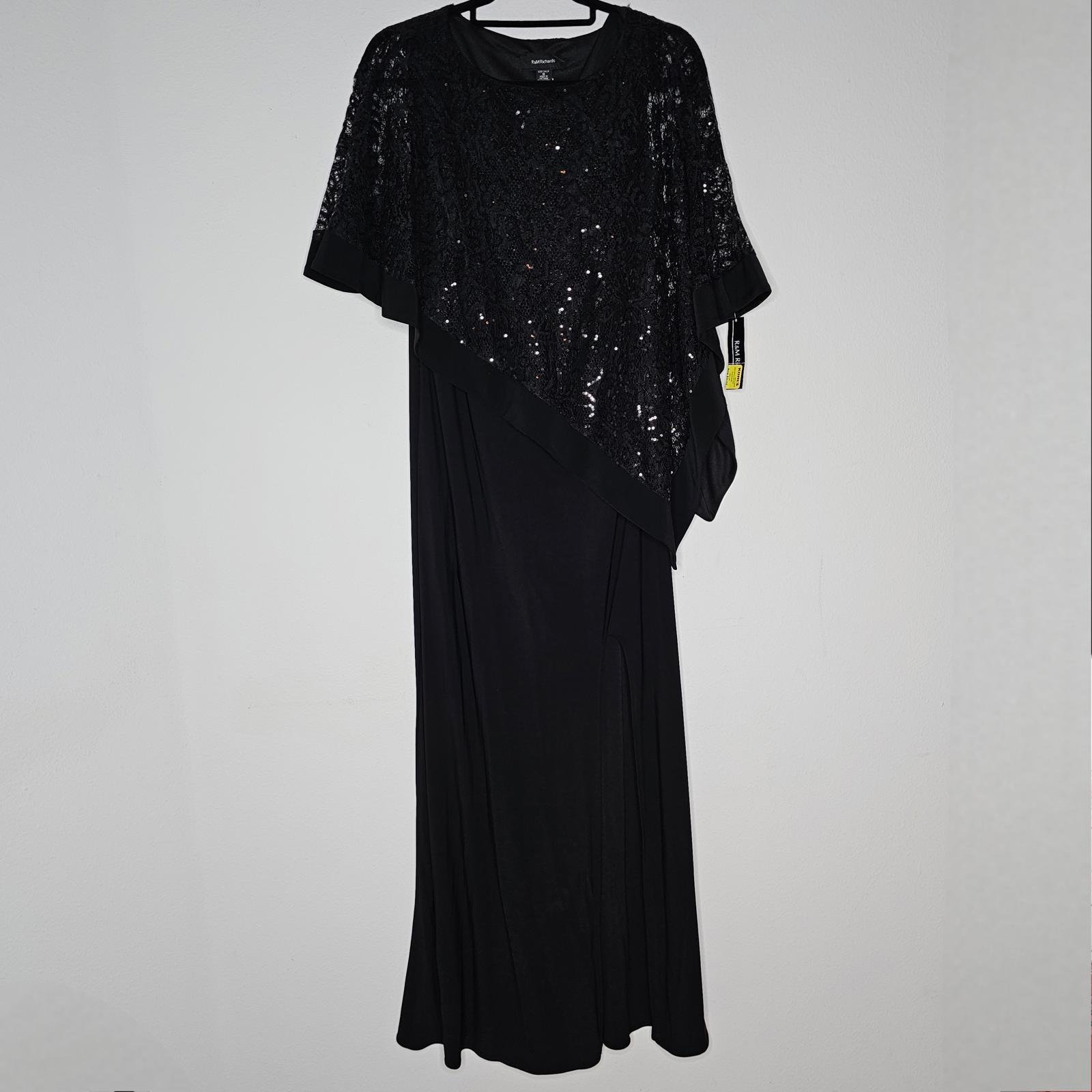 NWT R&M Richards Women's Black/Side Slit Maxi w/ Attached Shaw Dress Size 8