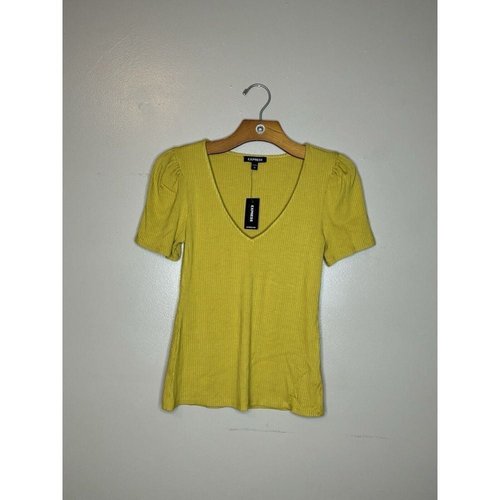 Women's Express Yellow Knitted Short-Sleeve Shirt Size XS