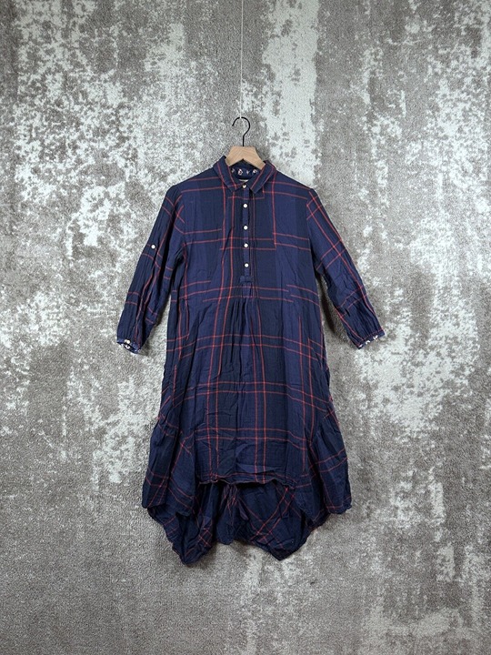 Isabella Sinclair Dress Small Anthropologie Plaid Flannel Navy Hem Handkerchief