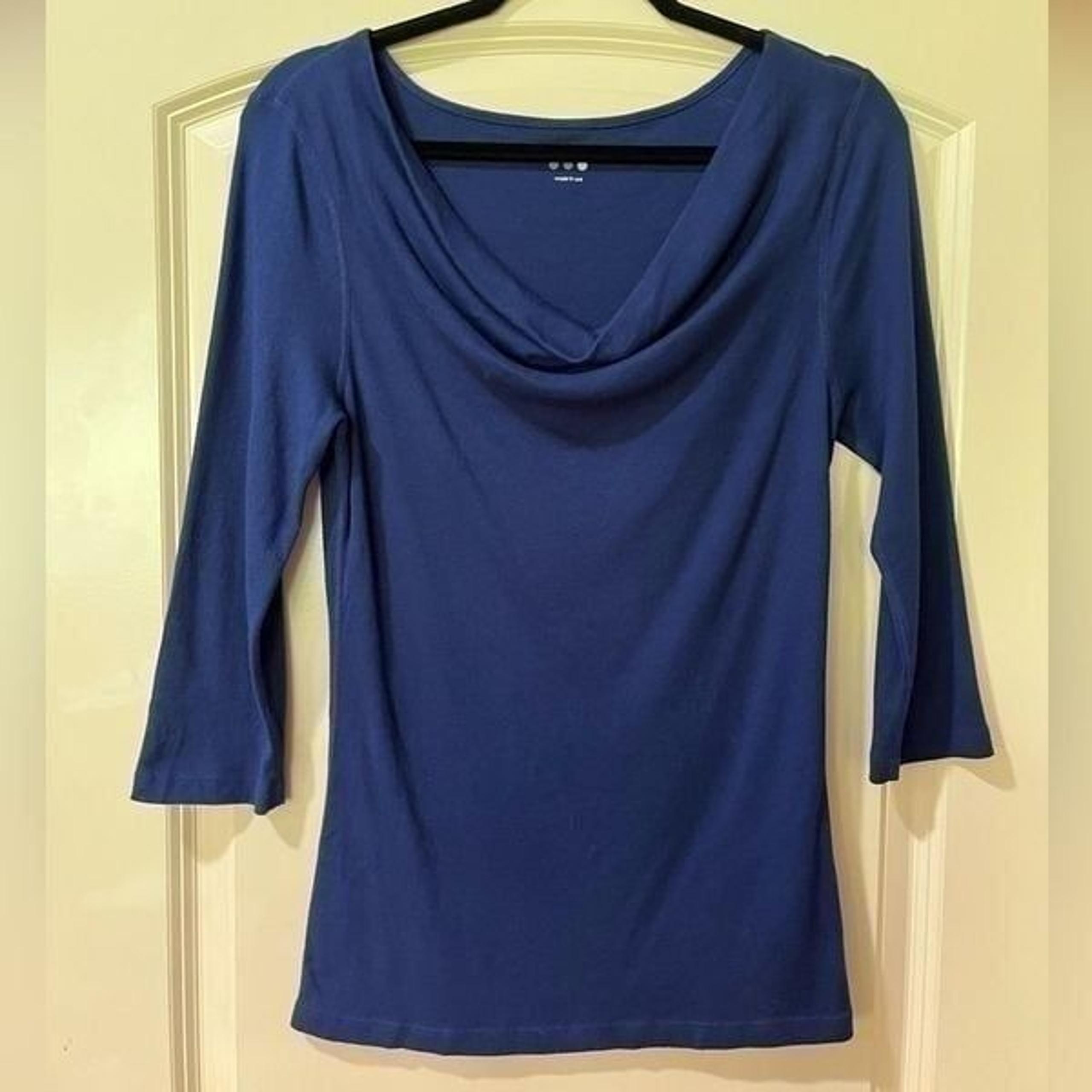 THREE DOTS 3/4 Sleeve Scoop Neck Top Blue Women’s Size Large