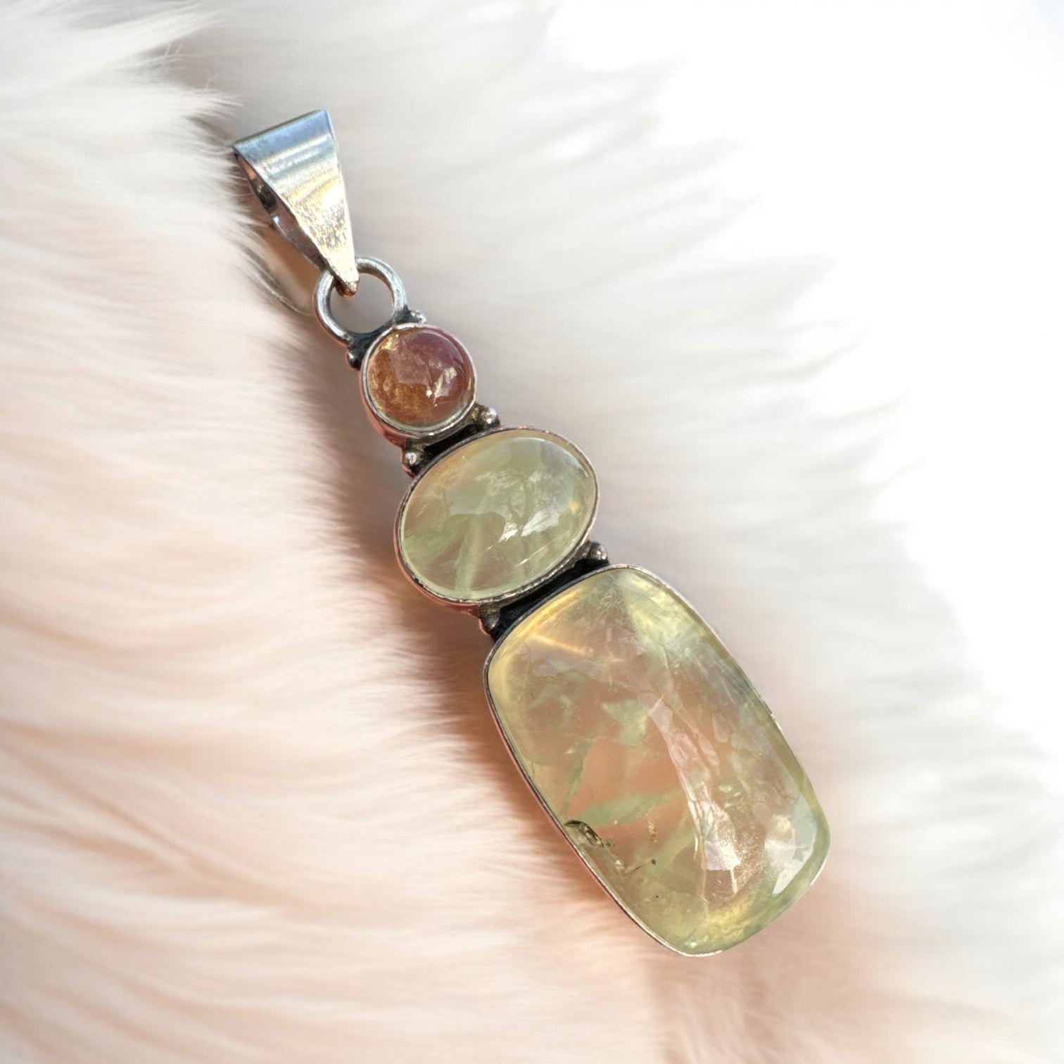 Prehnite & Citrine Solid 925 Sterling Silver Pendant
