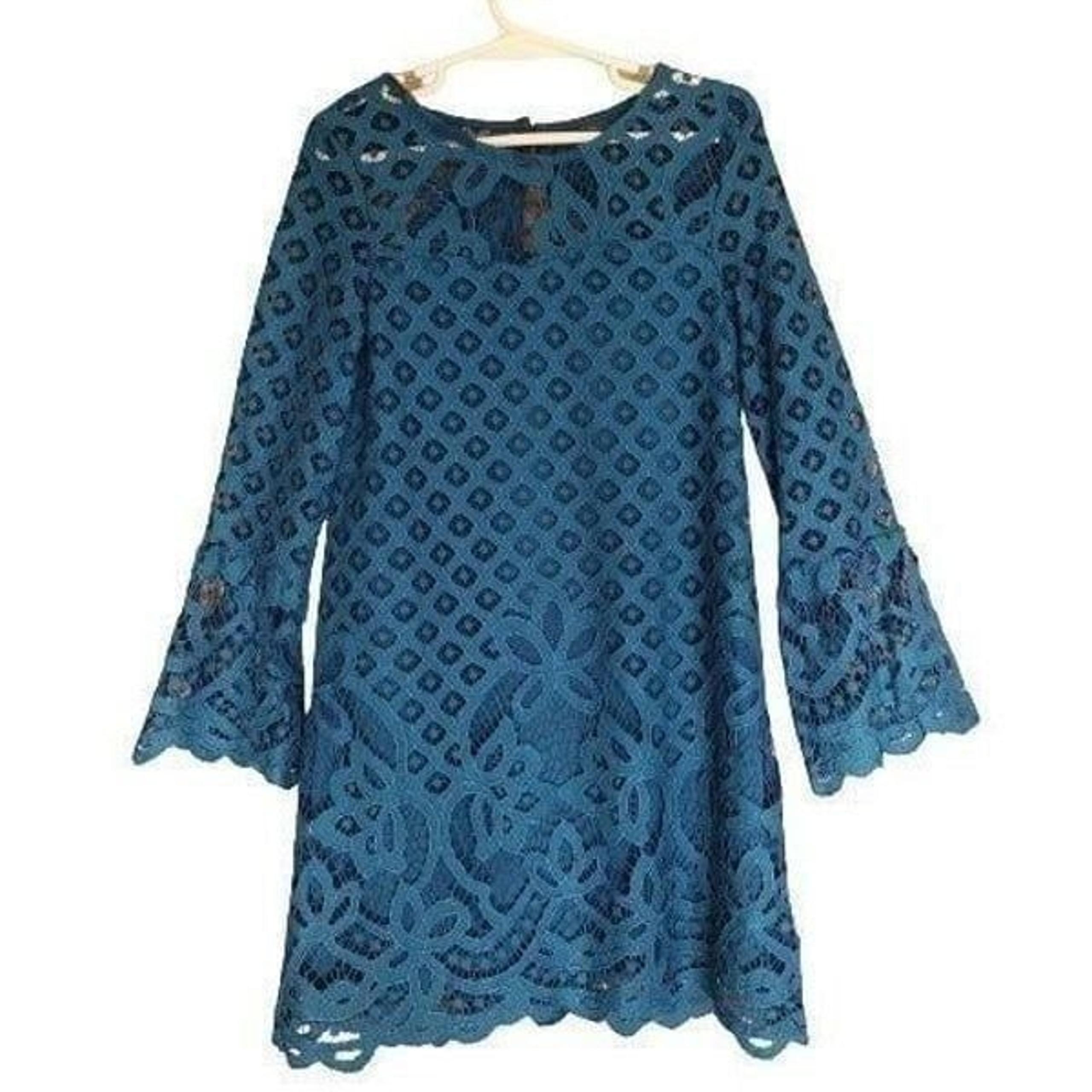 Girls' Dress Rare Editions Lace Layered 3/4 Sleeve Blue Dress Size 7 NWOT