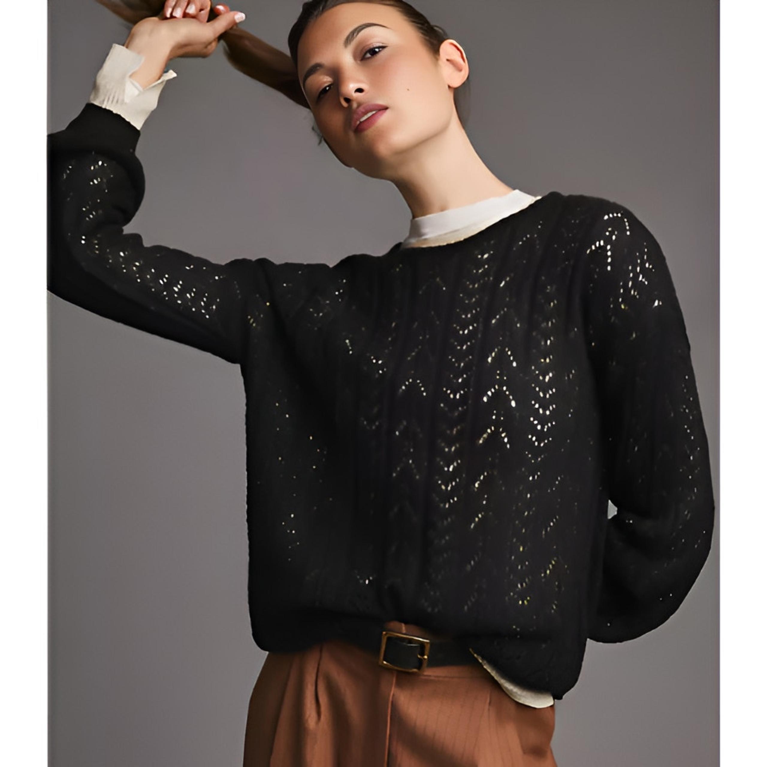 NWT Anthropologie Bishop + Young Womens Tie Back Pointelle Crewneck Sweater M