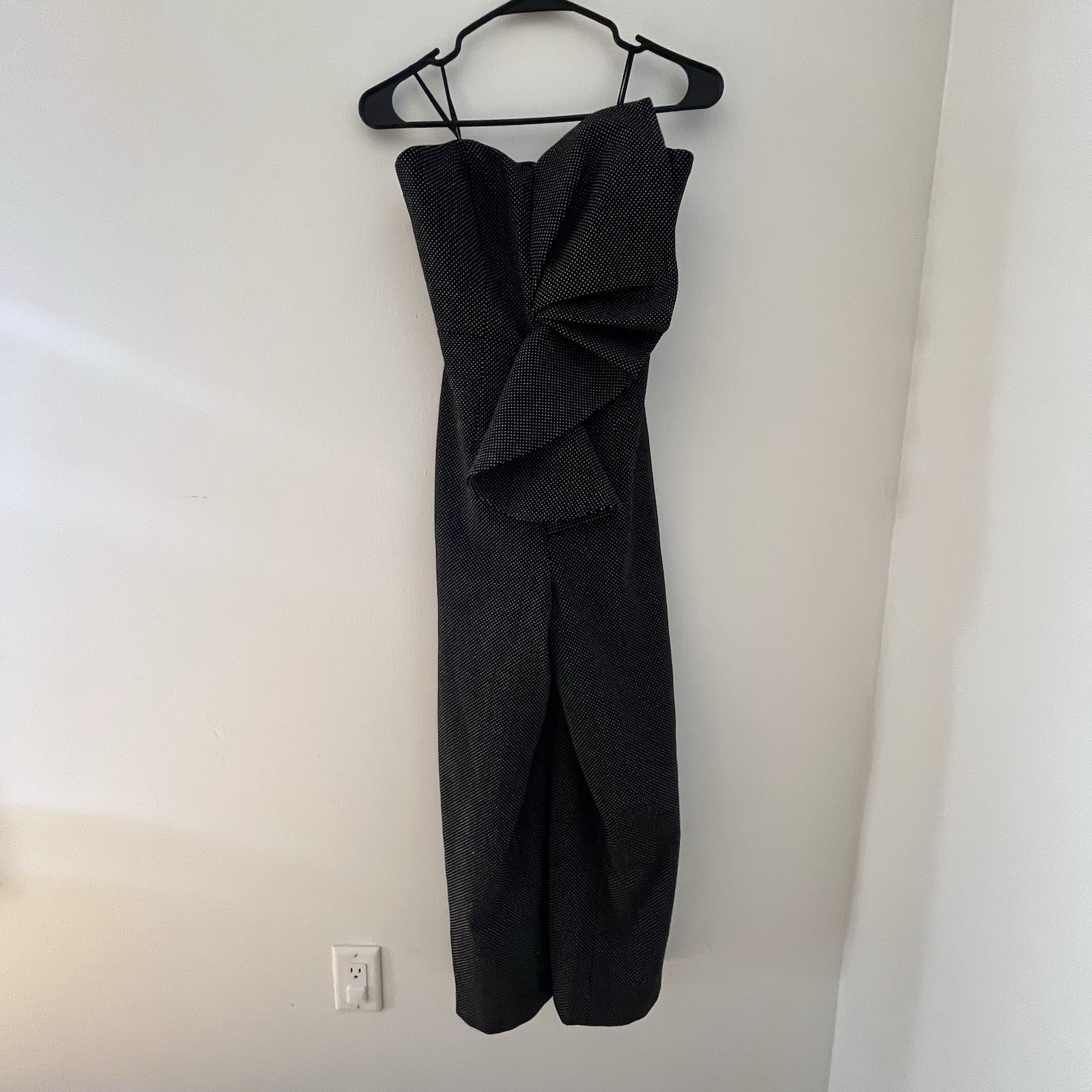 Keepsake Love Light Black Formal Wide Leg Ruffle Dot Jumpsuit Romper Size XS