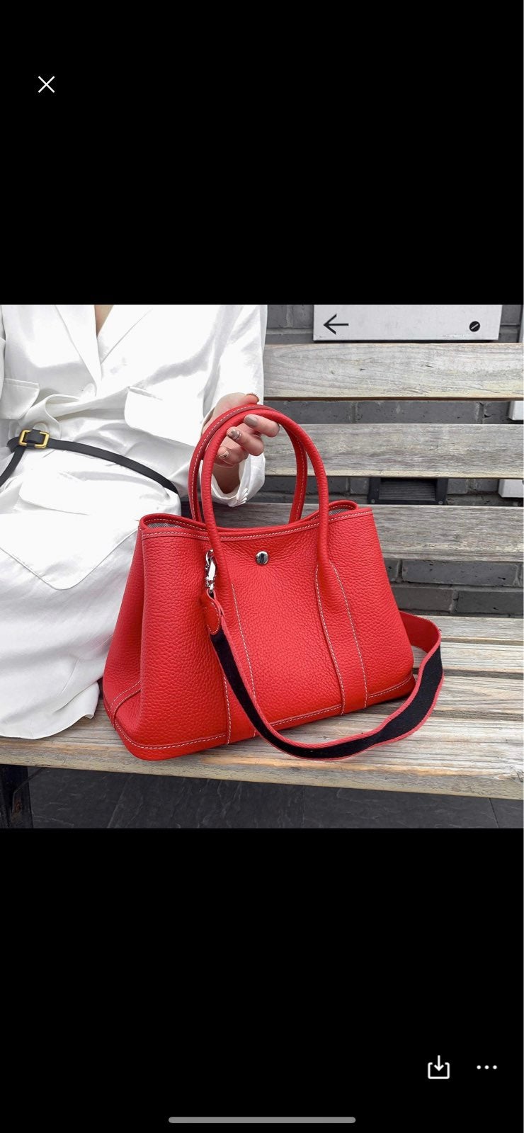 Red tote bag, togo leather, made in spain