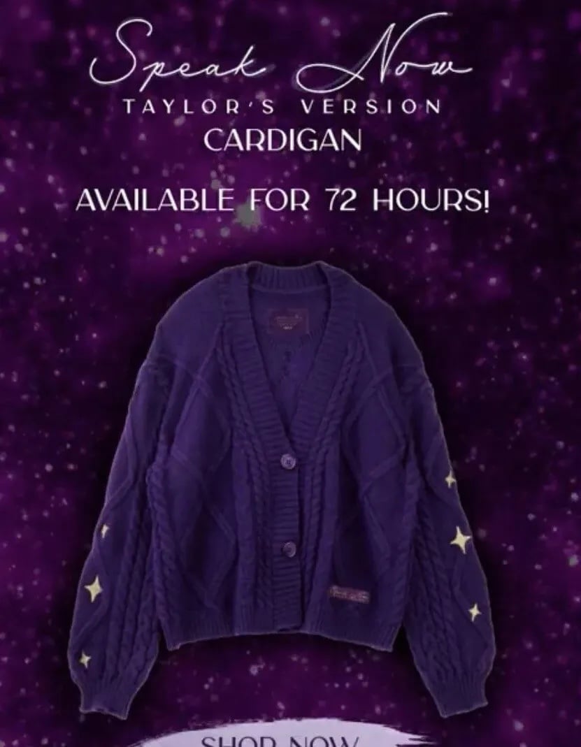 speak now tv cardigan!