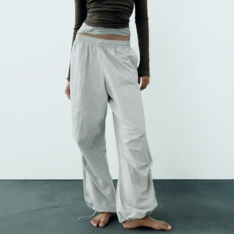 NWT ZARA NYLON PANTS WITH POCKETS BLUE GRAY