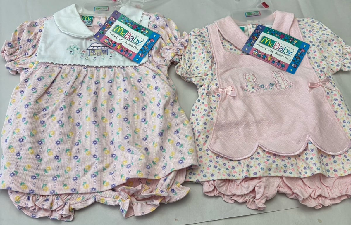 Nwt- 2 Vintage McBaby romper sets - embroidered 6-9 months w/branded hangers
